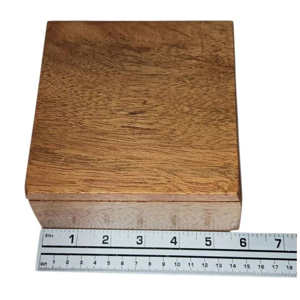 Wood Hinged Box Square With Round Interior Cutout Felt Lined 5.75